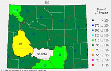 Example of snow depth data as percent of average for Wyoming